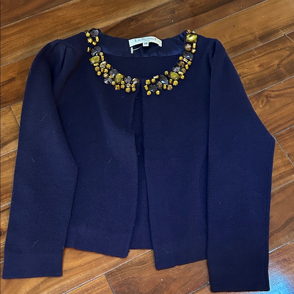 LK Bennett Navy Sweater with Gold Embellishments